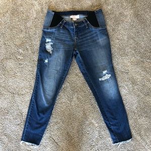Maternity jeans with distressed bottoms and legs